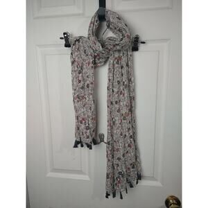 Unbranded Woman's Scarf White Floral Tassel Trim Prairie Fairy Cottage Core...